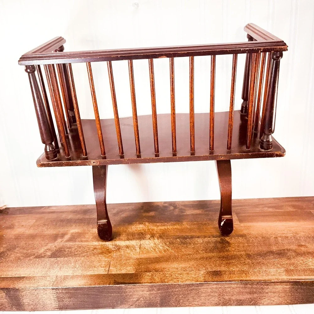 Rare‎ Vintage Fiddle Rail Shelf: Mahogany Wooden Book Rack